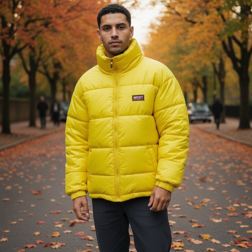 Vintage Match 1 Puffer Jacket Bright Yellow Winter Warm Size XL‎ Rugged NEW